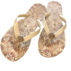TORY BURCH ivory and pink signature flip flops 7